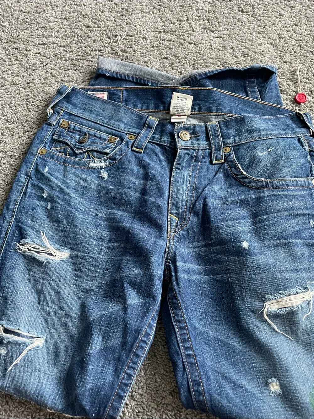 True Religion Blue Denim Jeans with Yellow Stitching
